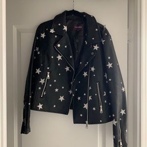 Black Leather Jacket with White Stars